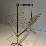 Folding magazine holders in brass and wood, around 1960