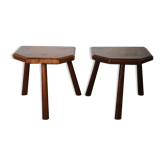 Pair of stools tripod oak brutalist 355mm