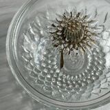 Glass sugar bowl with floral decoration lid