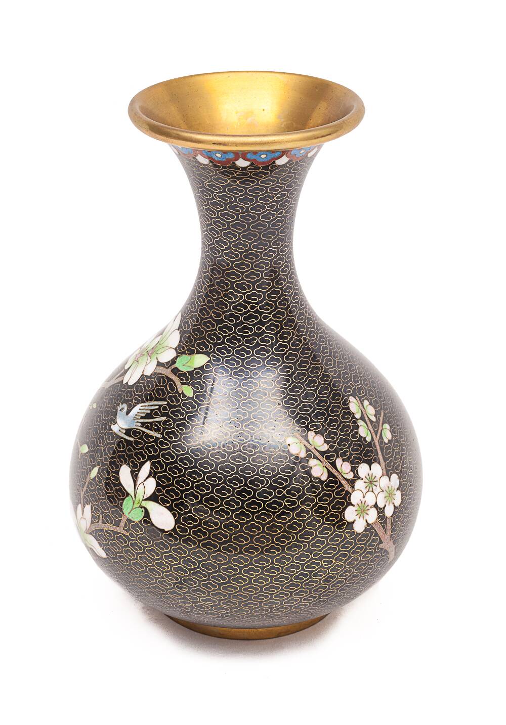 Chinese enameled brass vase