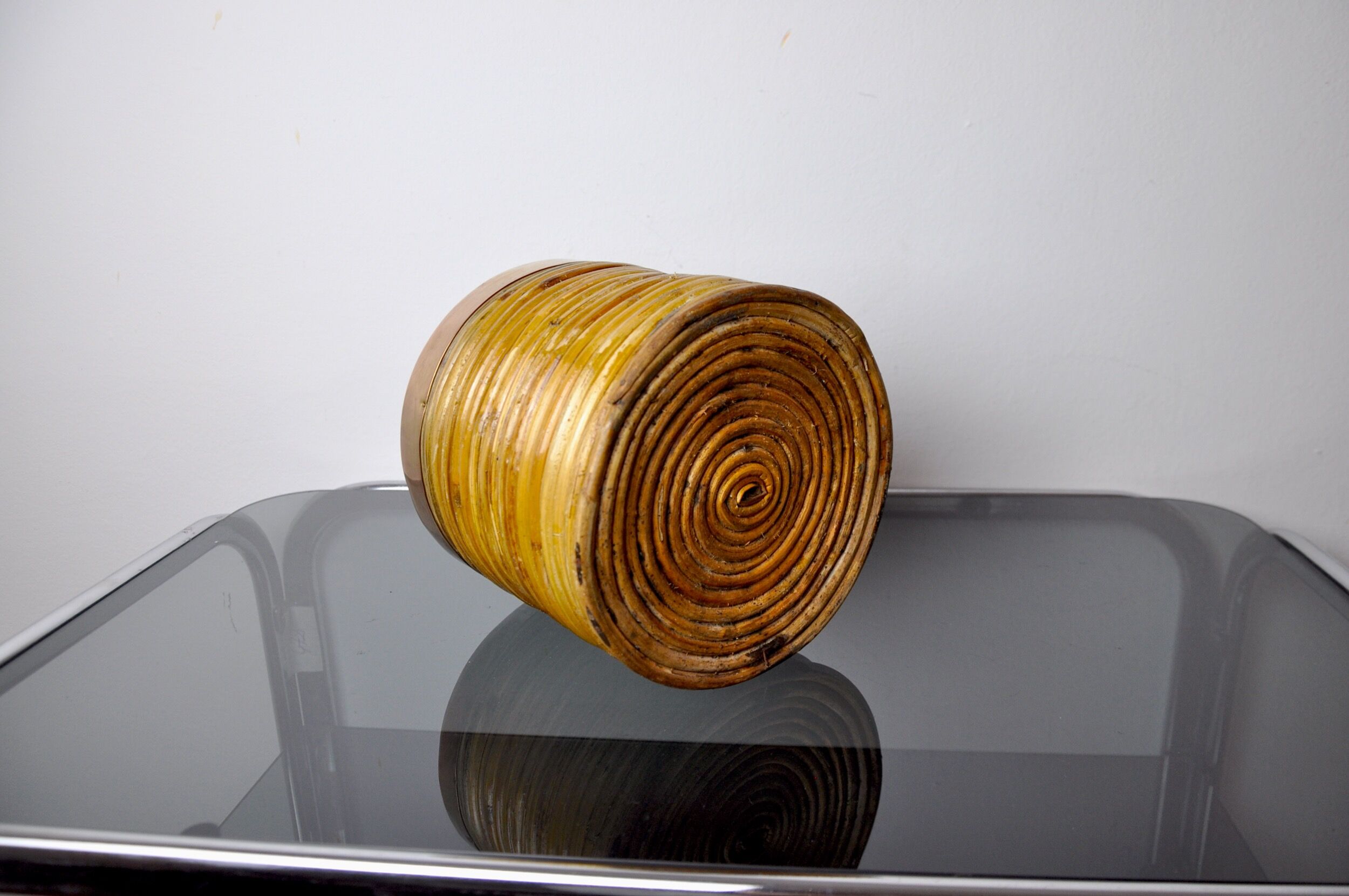 Rattan and copper basket, Italy, 1970