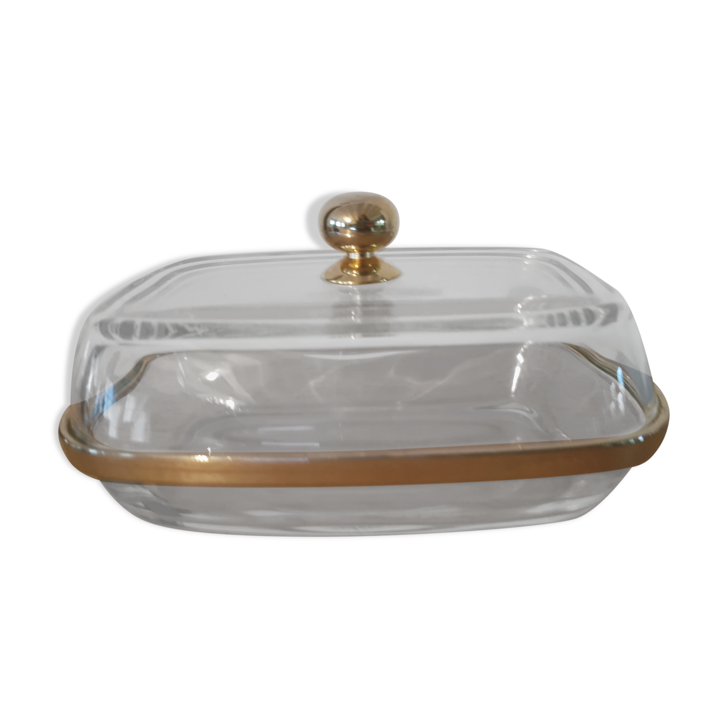 Gold glass butter dish