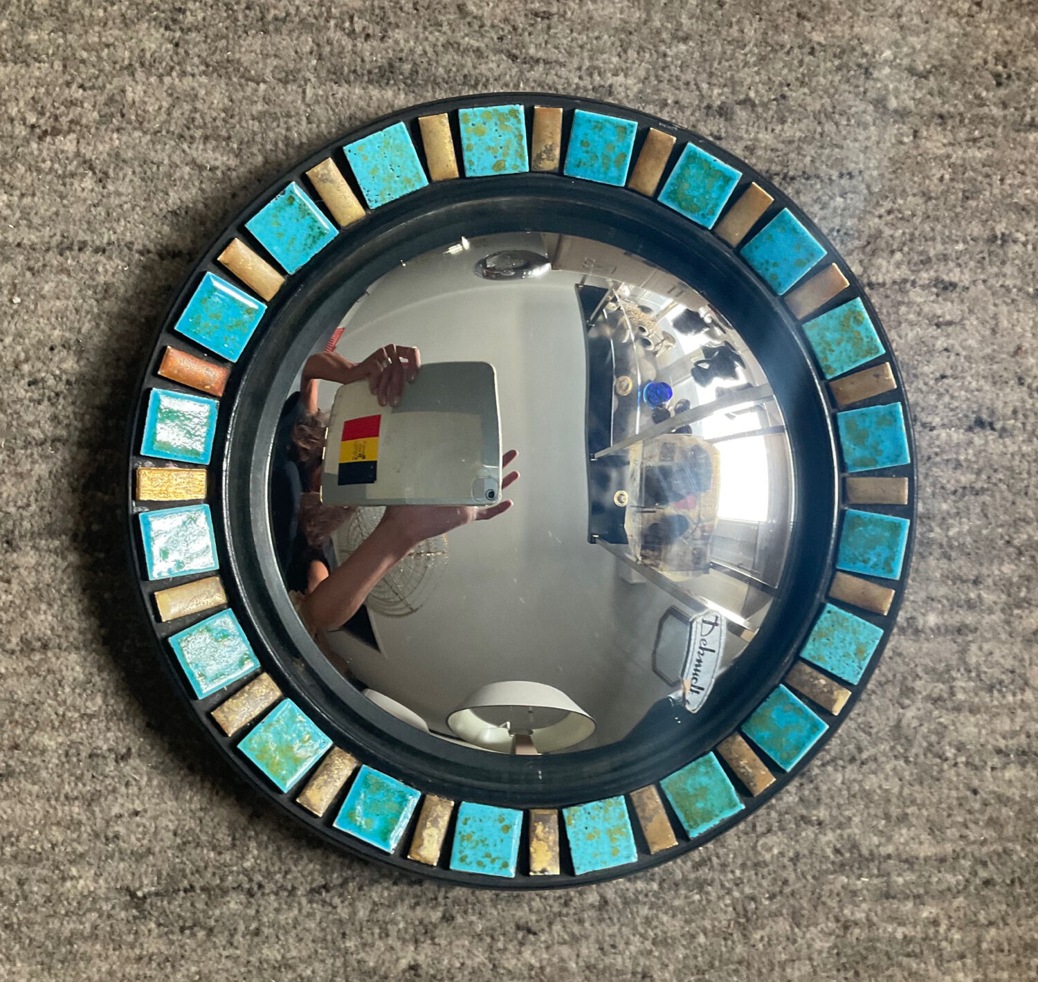 Miroir œil de sorcière Deknudt en céramique et verre bombé des années 60