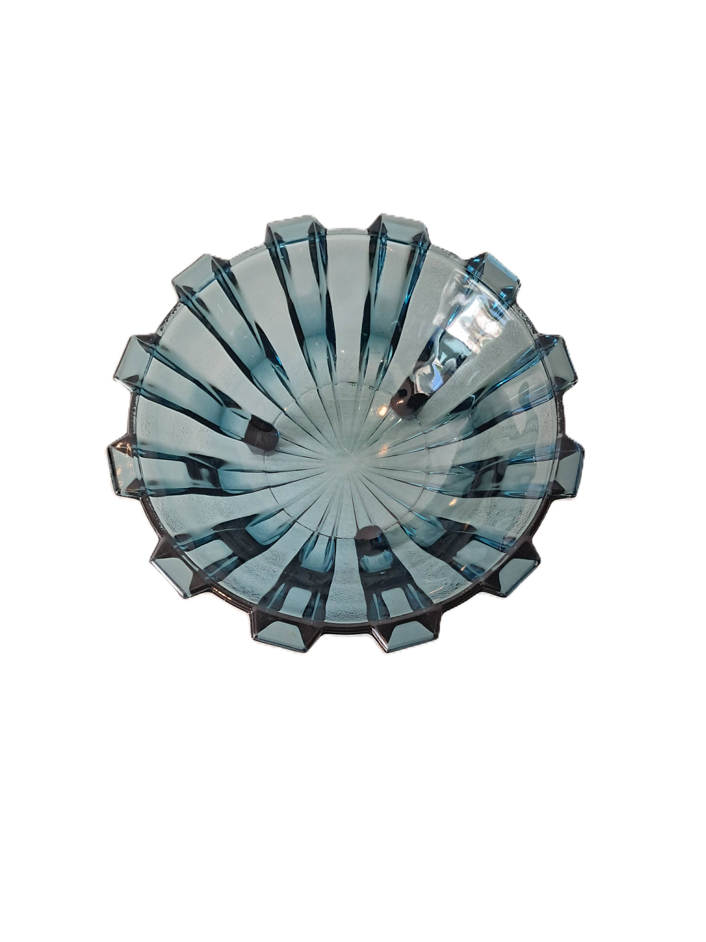 Art Deco Style Geometric Blue Glass Bowl (By Scailmont)