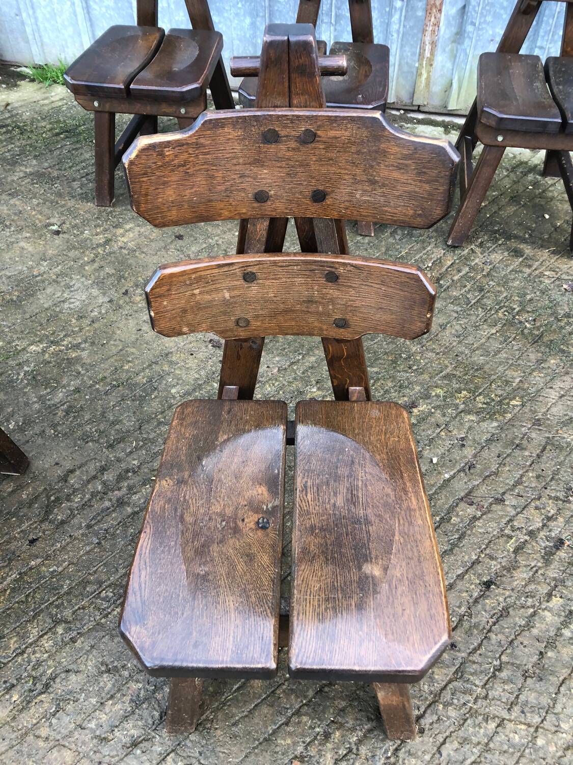 6 brutalist chairs in solid oak