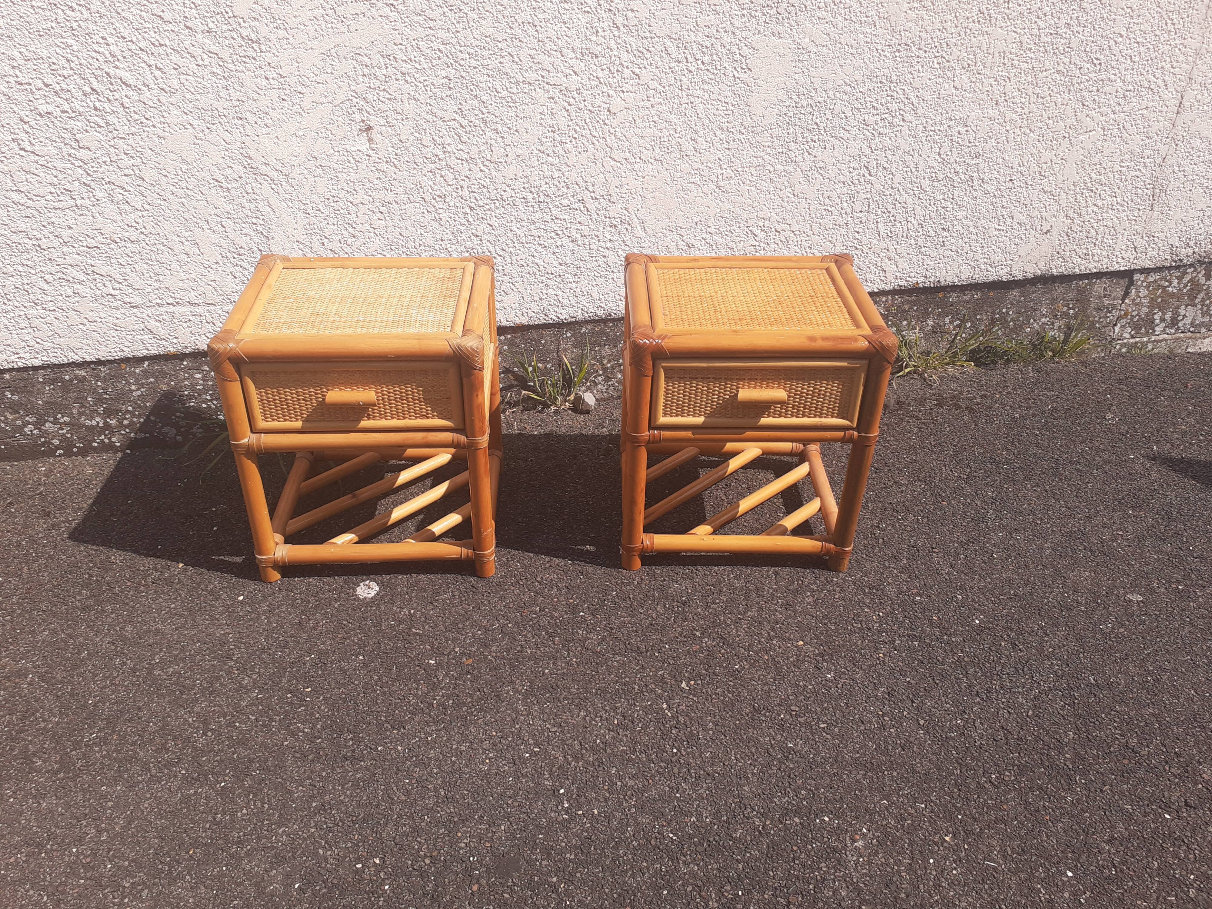 Pair of rattan bedside table