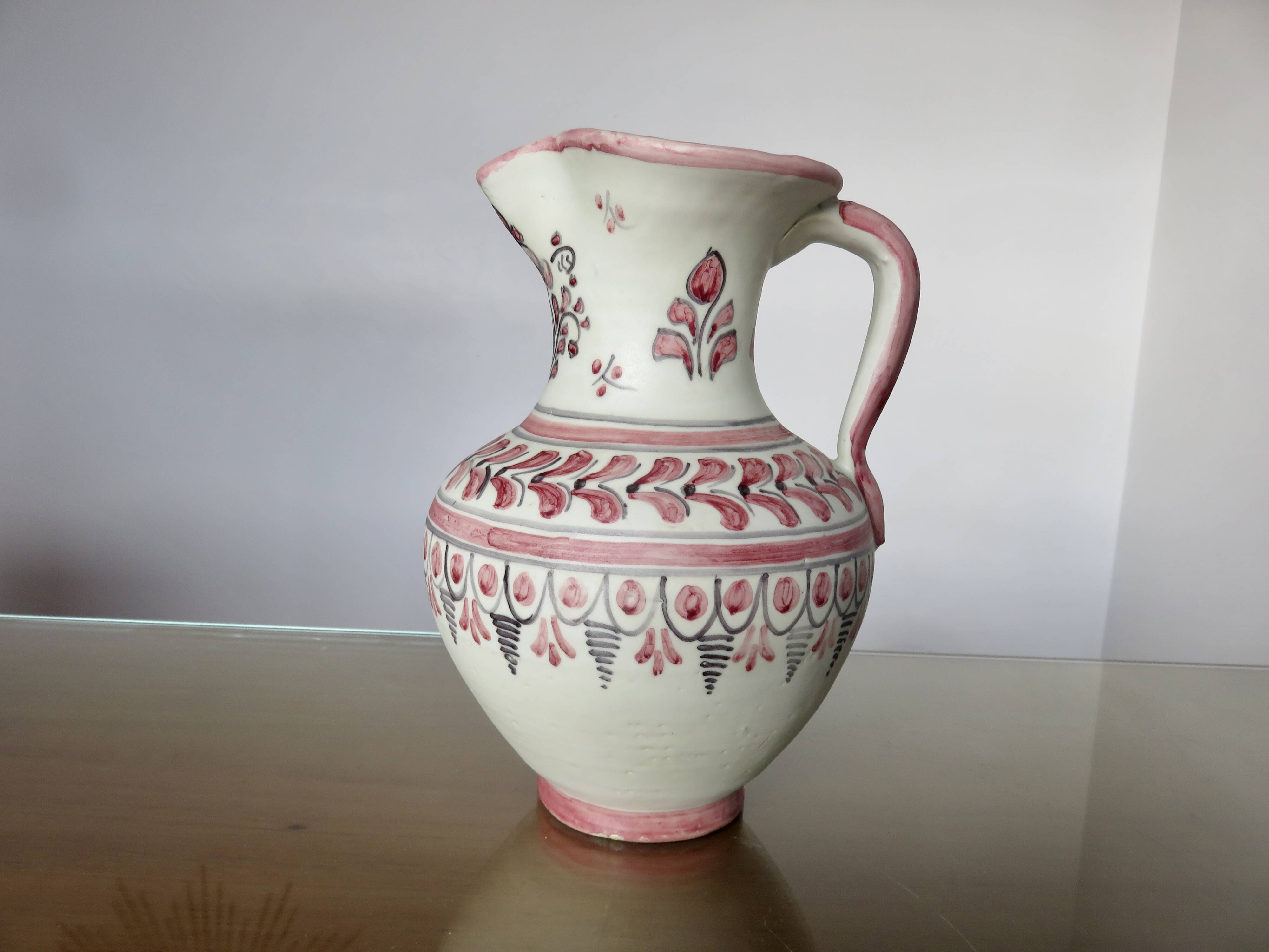 Signed "talavera" ceramic pitcher, Spain, 1950s-60s