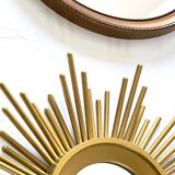 Miroirs rond doré et miroir soleil doré vintage