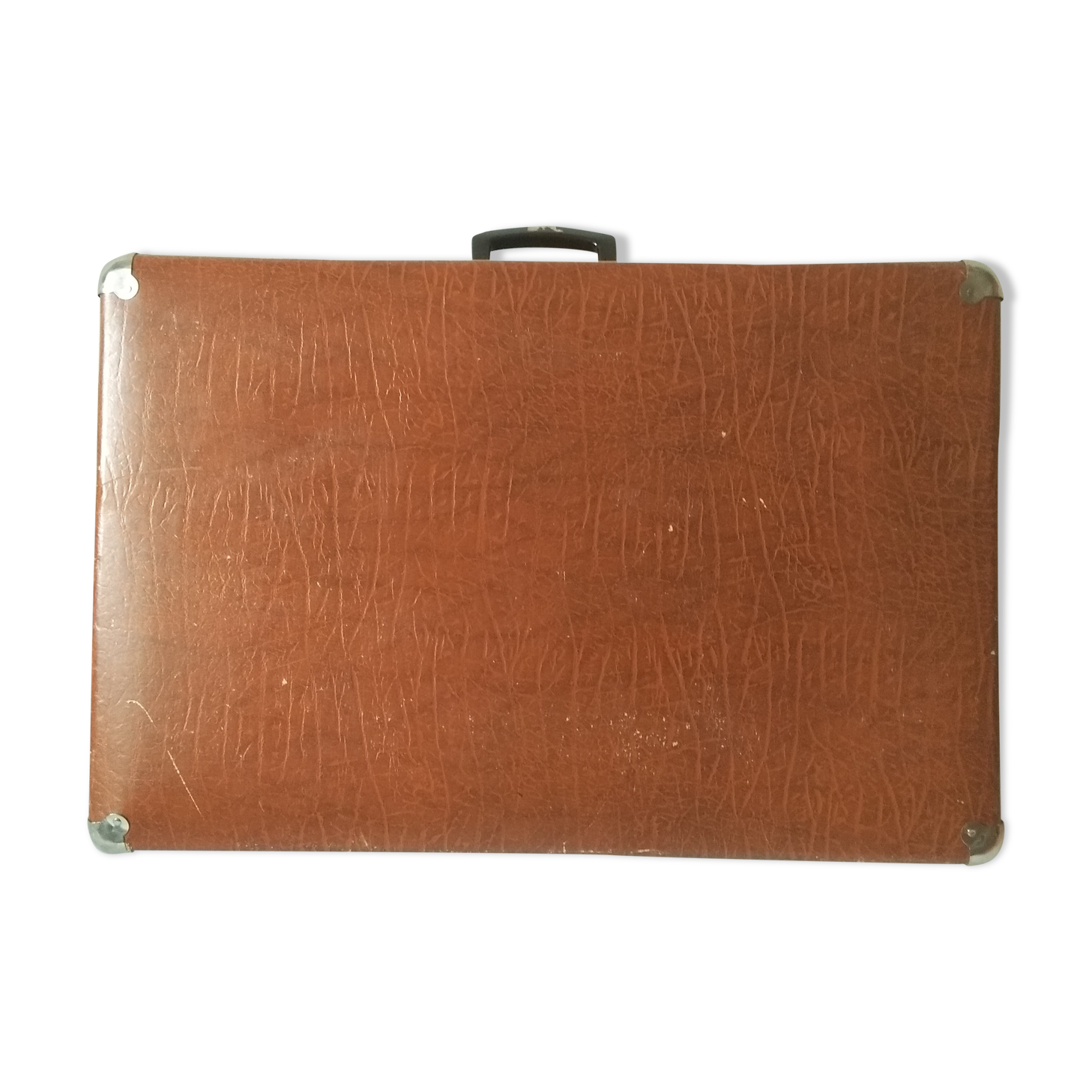 Large light brown cardboard suitcase and decorative vintage year 50 60 70 in very good condition