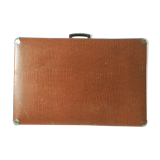 Large light brown cardboard suitcase and decorative vintage year 50 60 70 in very good condition
