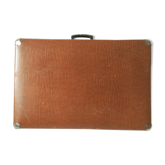 Large light brown cardboard suitcase and decorative vintage year 50 60 70 in very good condition