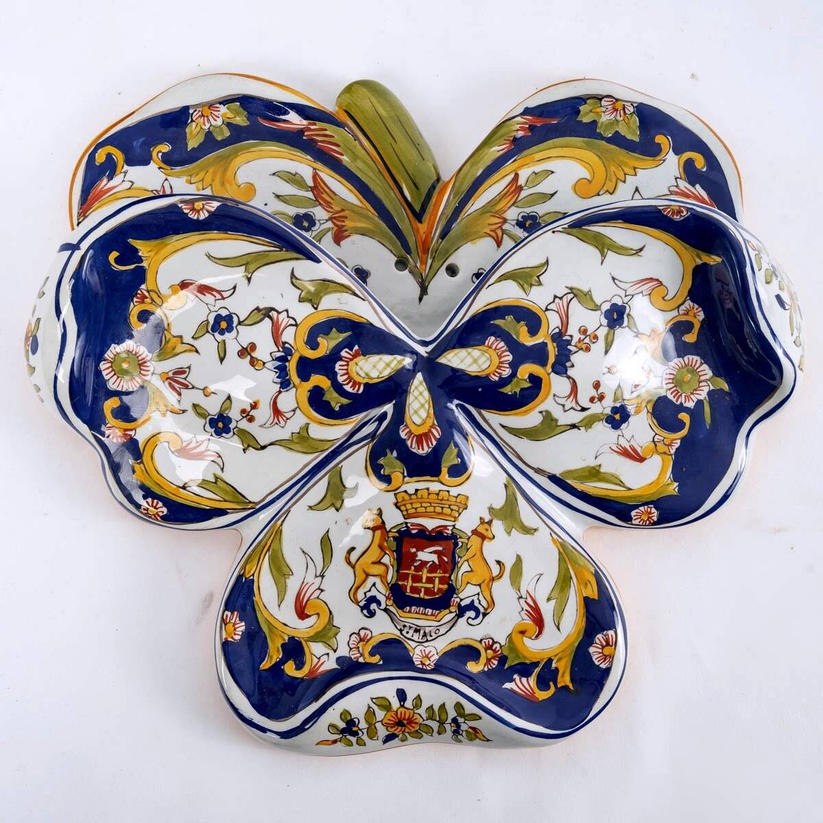 Desvres earthenware wall vase - Three Leaf Clover - period: 20th Century