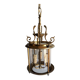 Antique entrance hall lantern - 3 lights - brass & convex glass