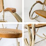 Rocking chair vintage métal et cannage, style Thonet moderniste, années 60