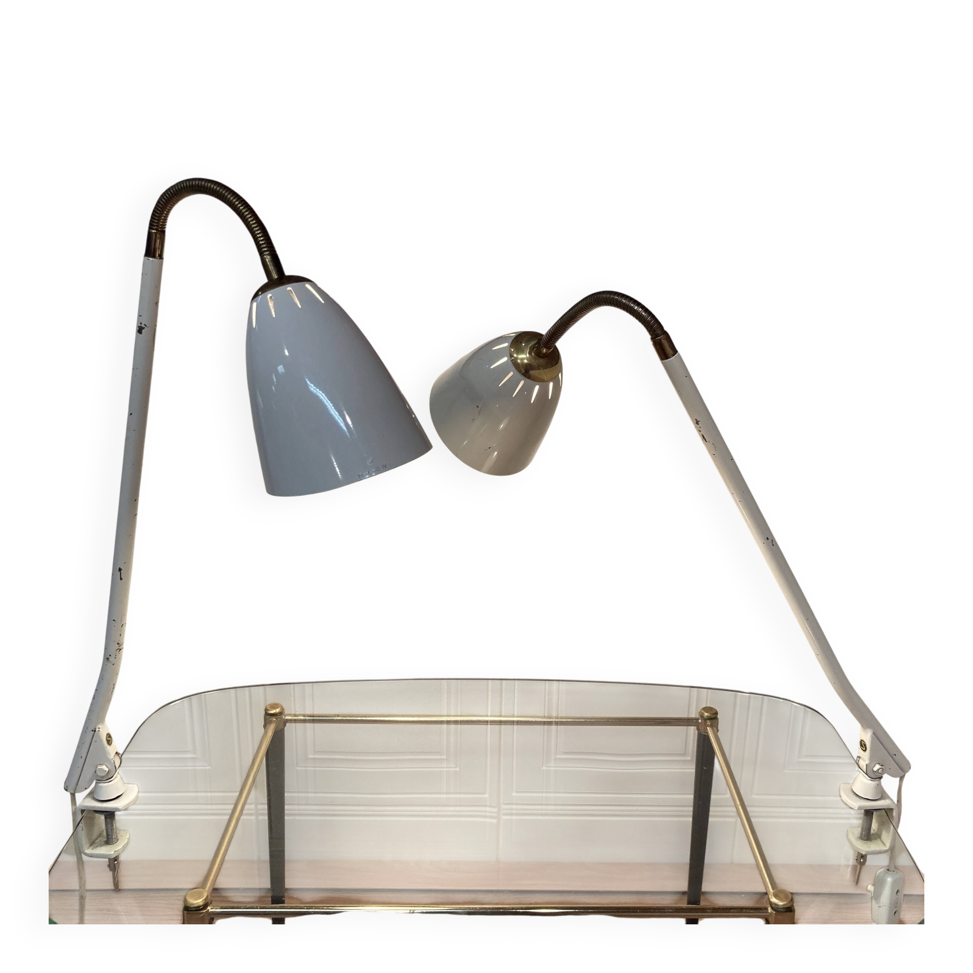 Paire de grandes lampes modulables "design industriel 1950".