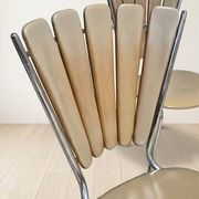 Set of 6 vintage fan-back dining chairs with beige leatherette upholstery
