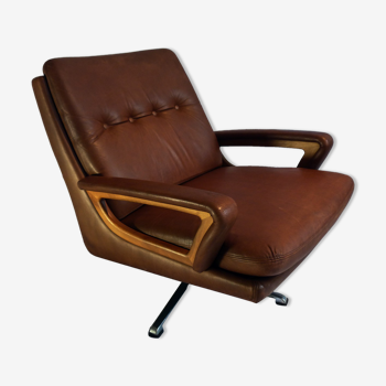 Fauteuil pivotant cuir et bois