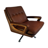 Leather and wood swivel armchair