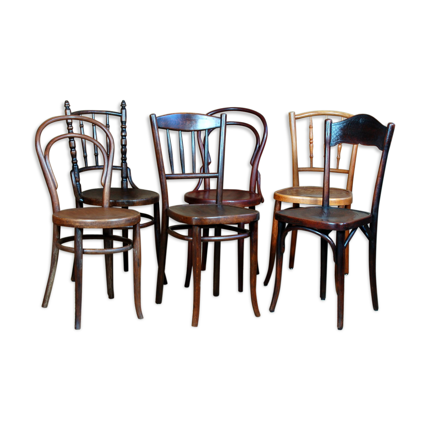 Lot 6 chaises bistrot mélangées début XXe