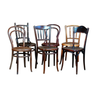 Lot of 6 mixed bistro chairs in the early twentieth century
