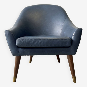 Blue leather tub armchair