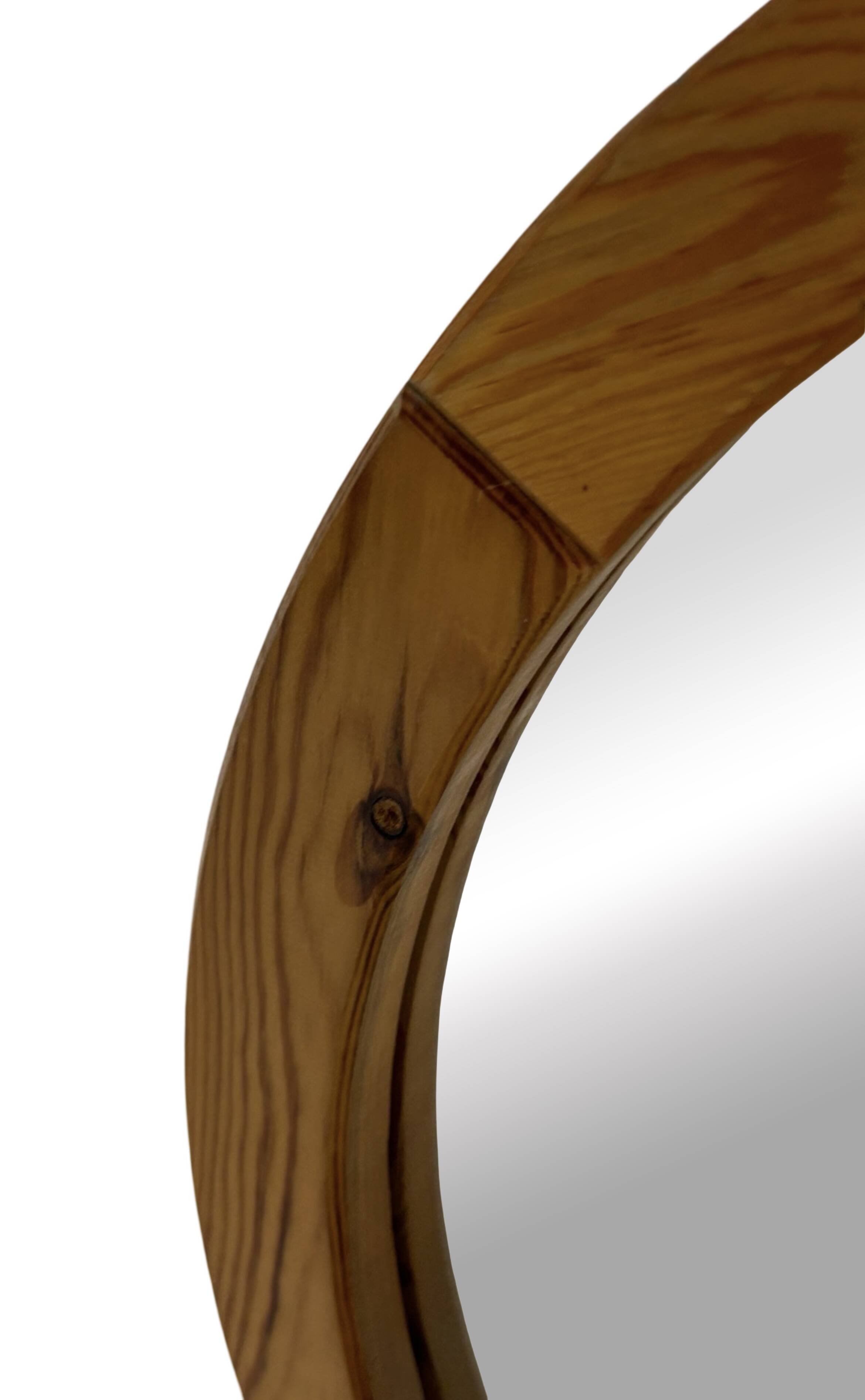 Vintage 70s round pine mirror Swedish design