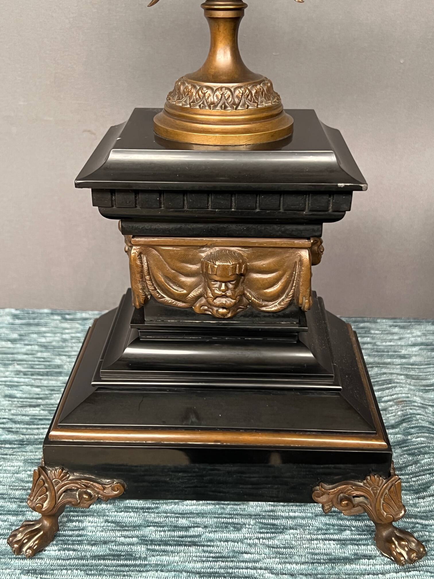 Pair of large Renaissance-style candlesticks. Marble. Solid bronze.