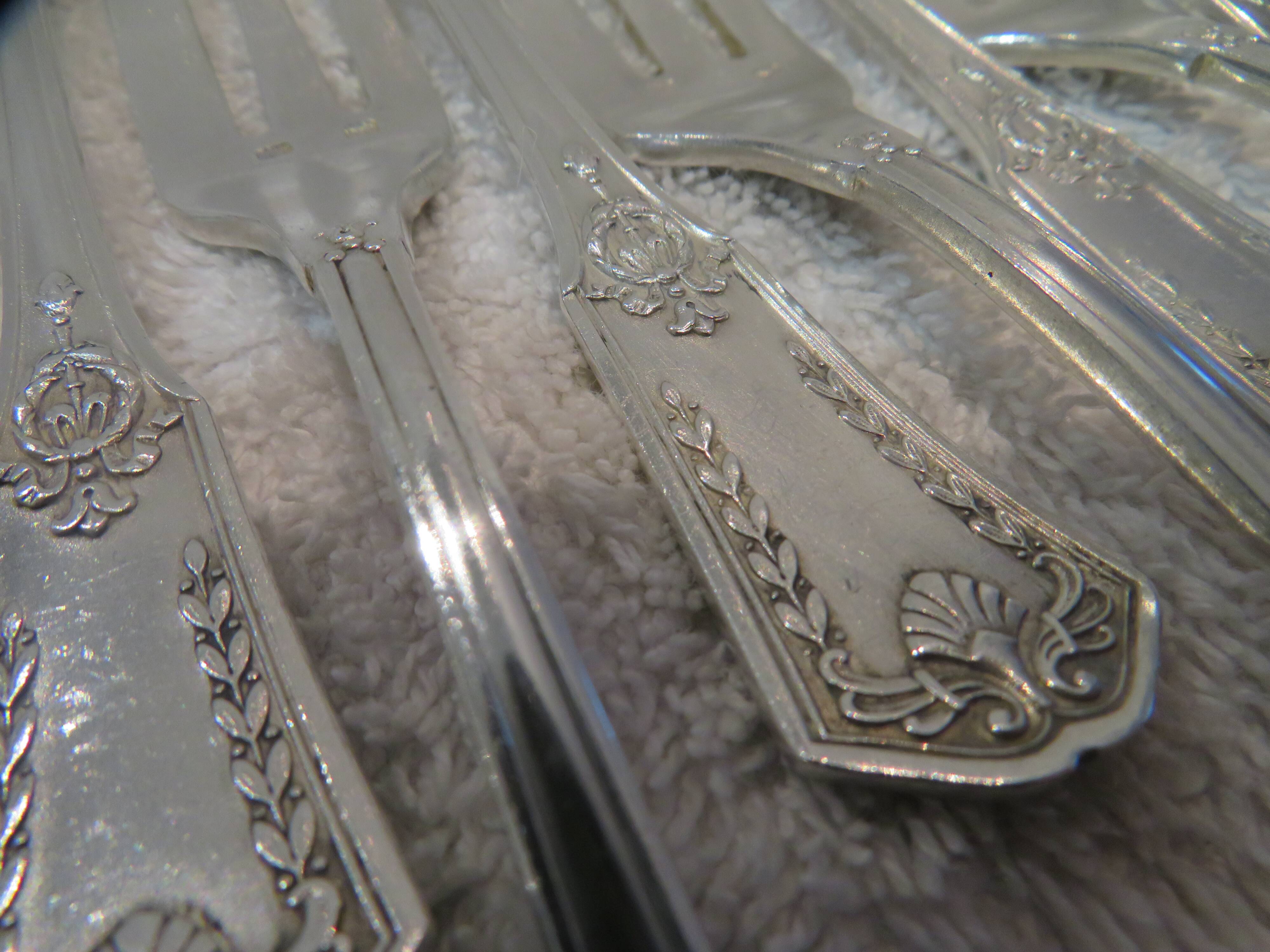 12 silver plated cake forks, goldsmith sfam, empire style