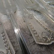 12 silver plated cake forks, goldsmith sfam, empire style