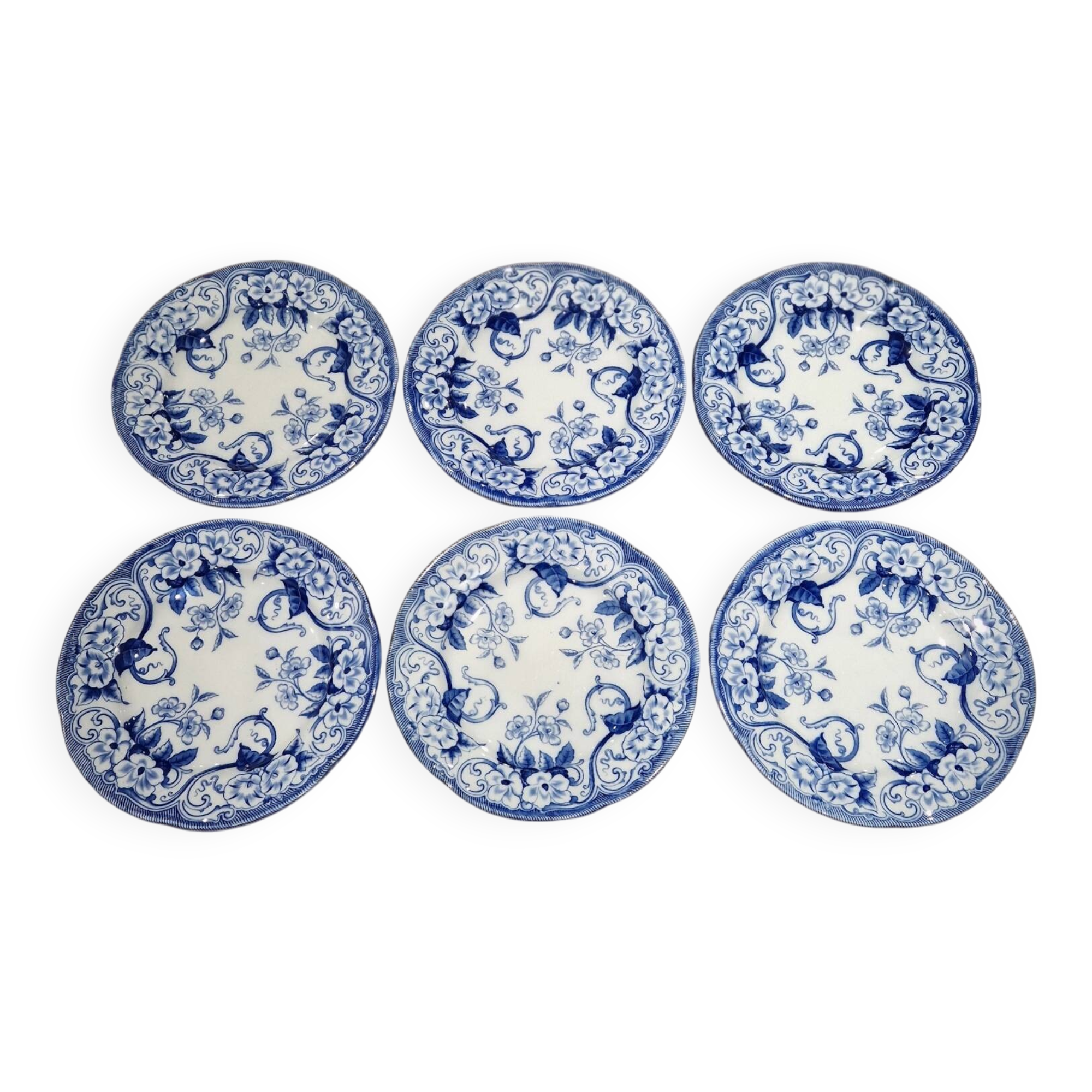 Lot of 6 flat plates Creil Montereau model Flora