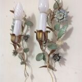 Painted metal flower sconces, vintage, 50s