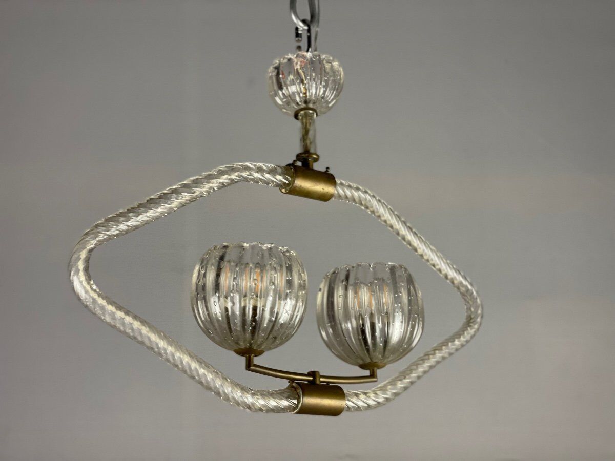 Venetian chandelier in murano glass and brass circa 1950