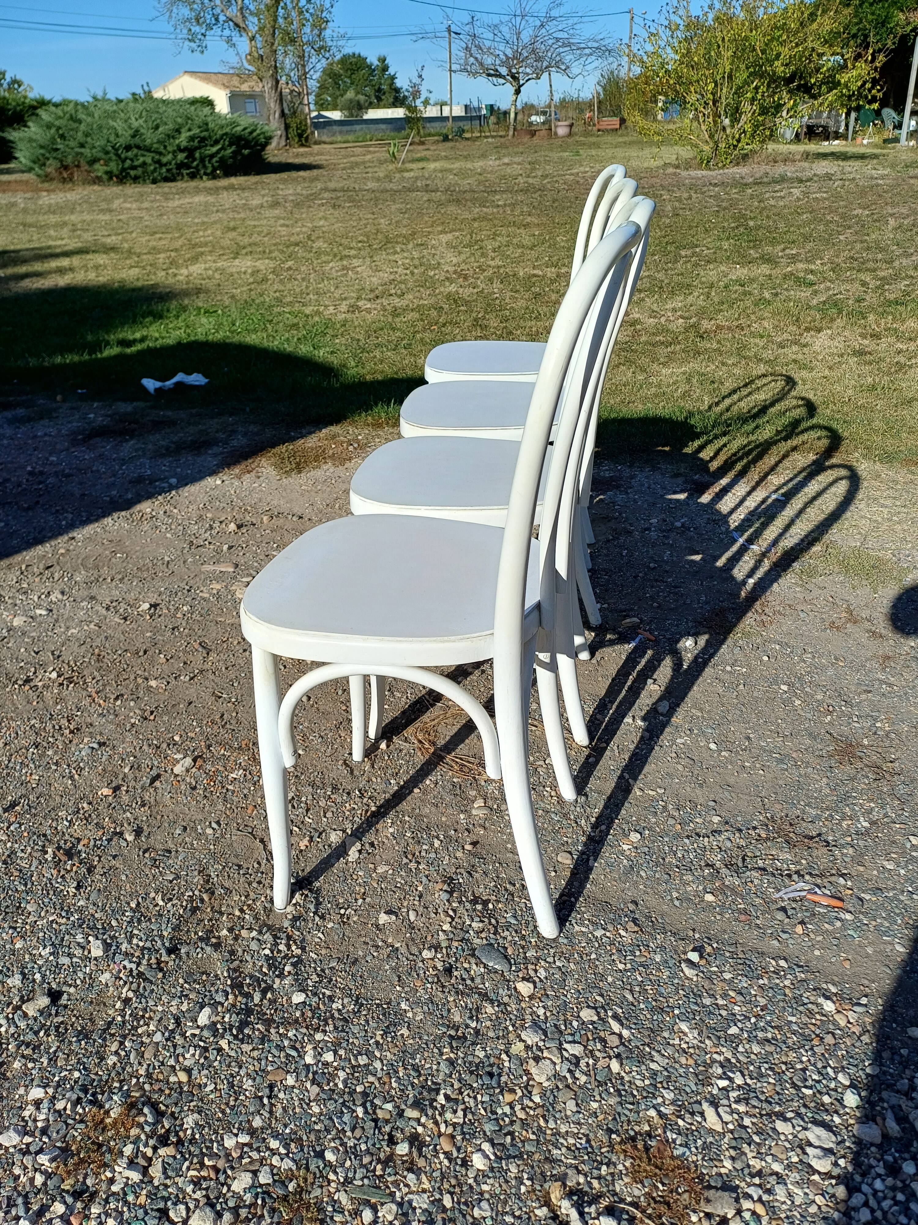 4 Thonet Bistro Chairs Limed Wood White