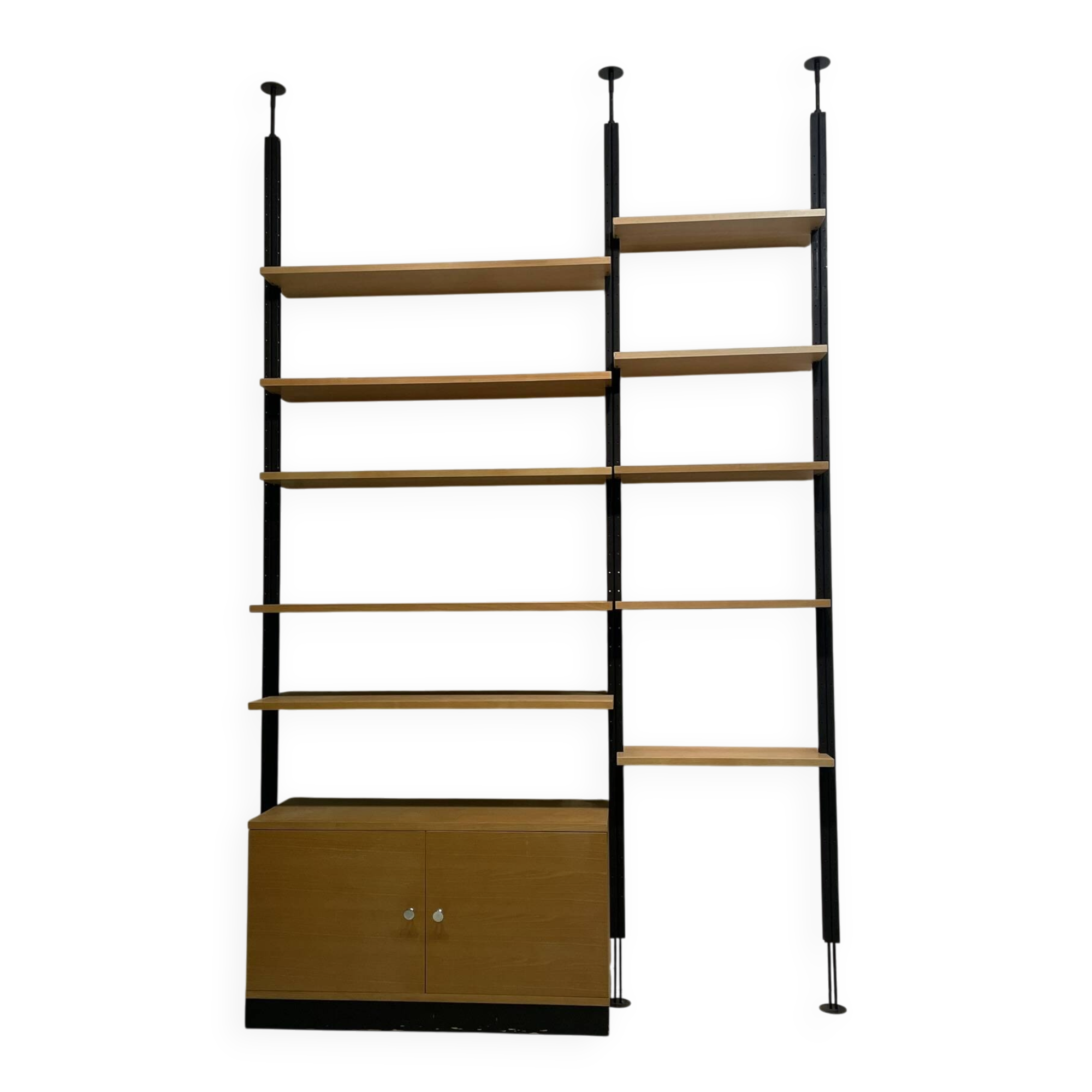 Library no. 3/3 floor-to-ceiling in blonde wood & black metal