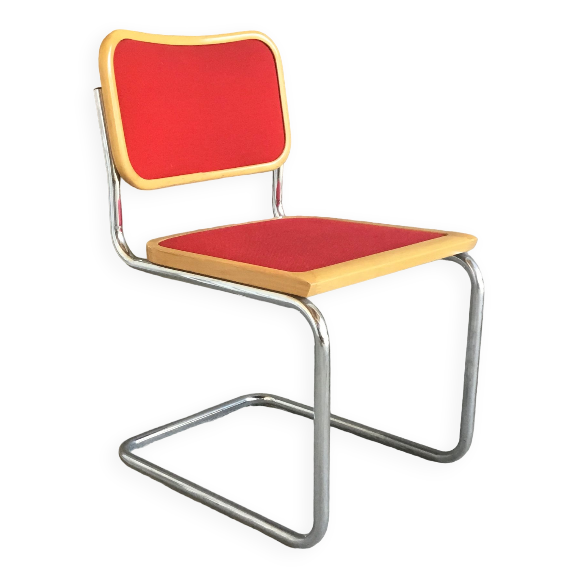 Chaise Cesca modèle B32 par Marcel Breuer, bois et velours rouge - 1970