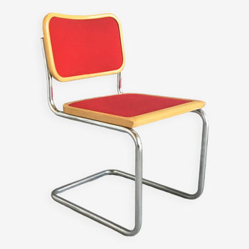 Cesca chair model B32 by Marcel Breuer, wood and red velvet - 1970
