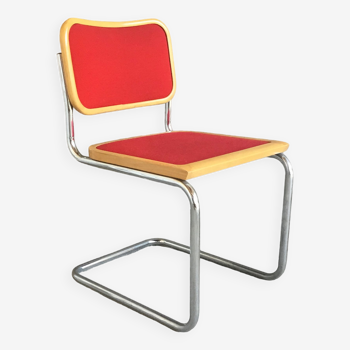 Chaise Cesca modèle B32 par Marcel Breuer, bois et velours rouge - 1970