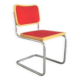 Cesca chair model B32 by Marcel Breuer, wood and red velvet - 1970