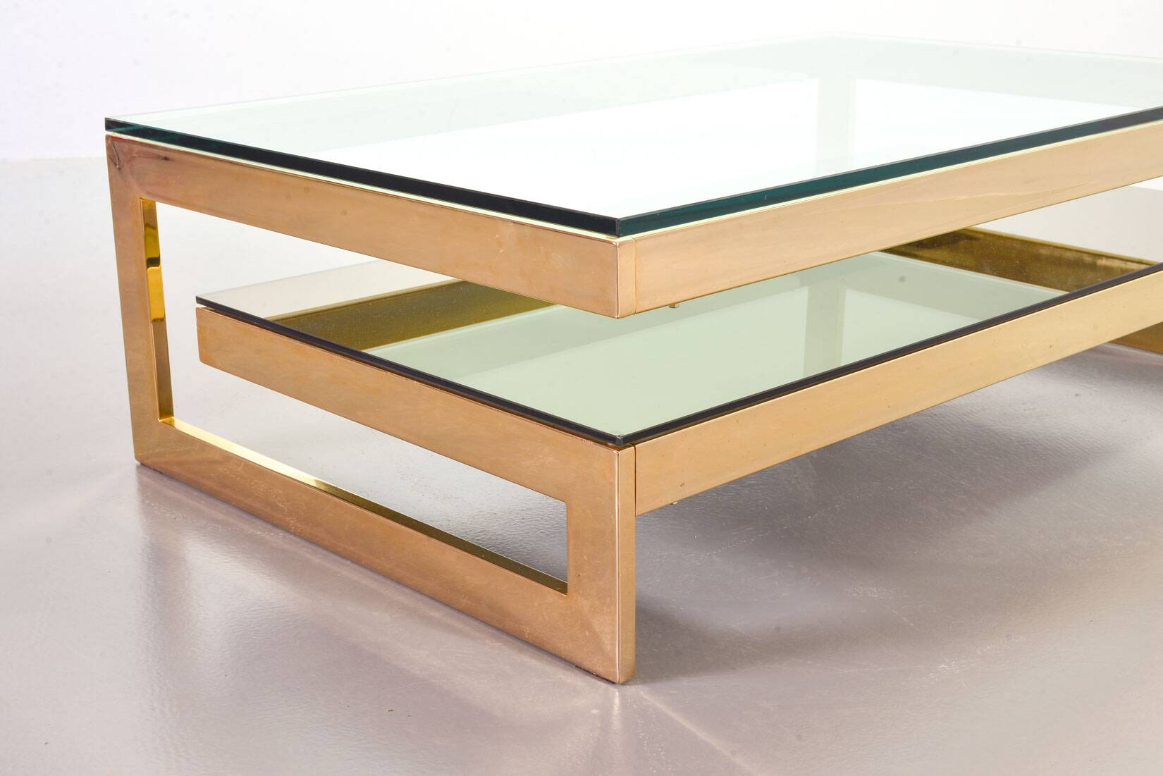 Belgo-Chrom Architectural G-Table 23-Carat Goldplated with Glass Tops 1970s