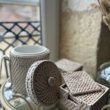 Rattan ice bucket with pliers and coasters