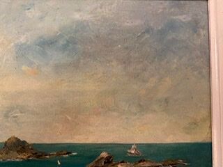 Ancient painting, Breton landscape, Saint Lunaire, signed, 1950s