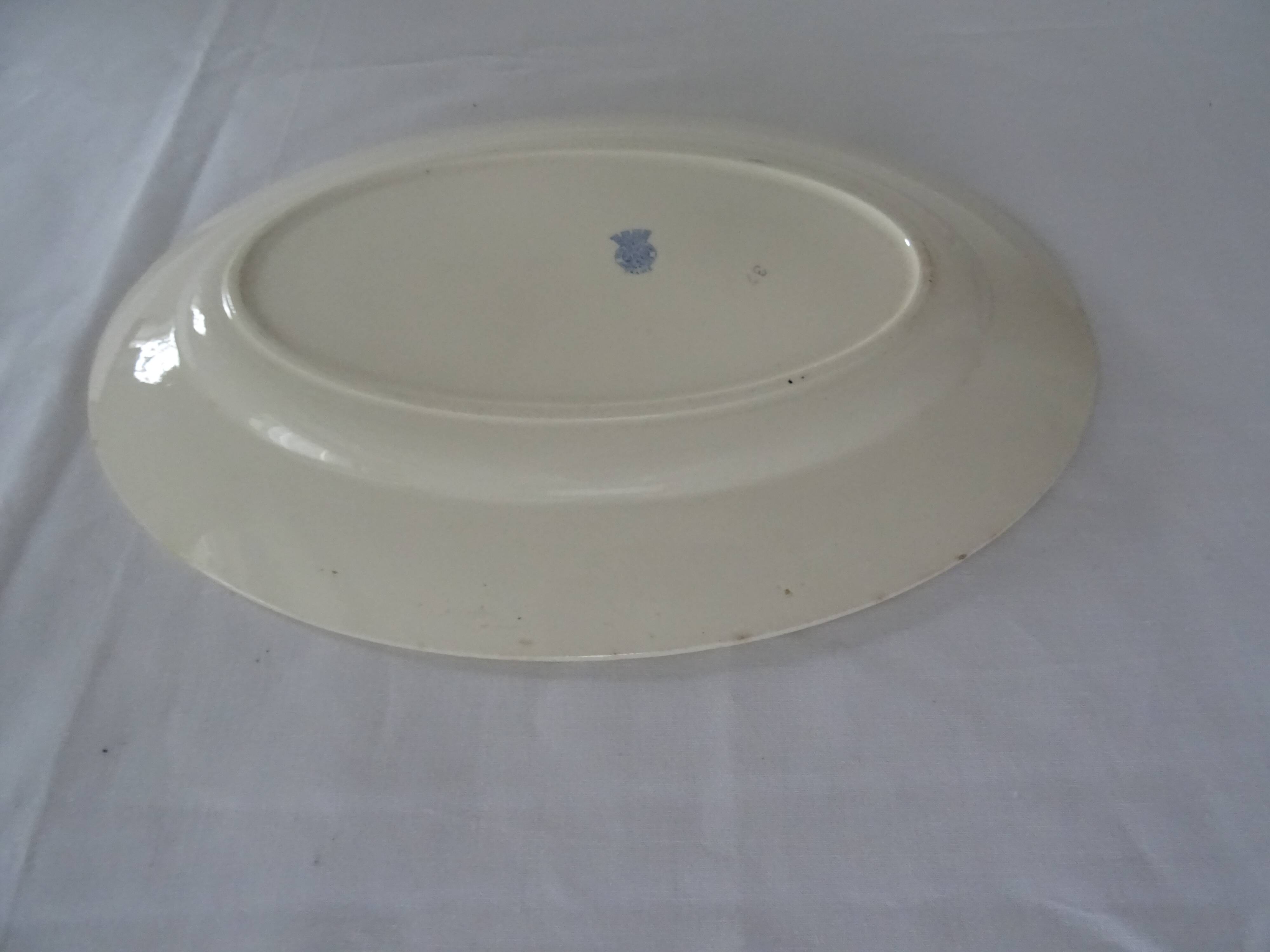 Oval flat earthenware blue flowers 519112 Badonviller