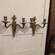 Pair of French bronze wall sconces, Louis XVI Neoclassical style, two-arm s
