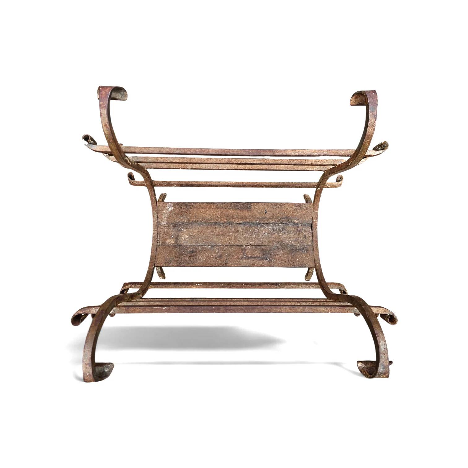 Vintage black wrought iron fireplace log holder / 1960s