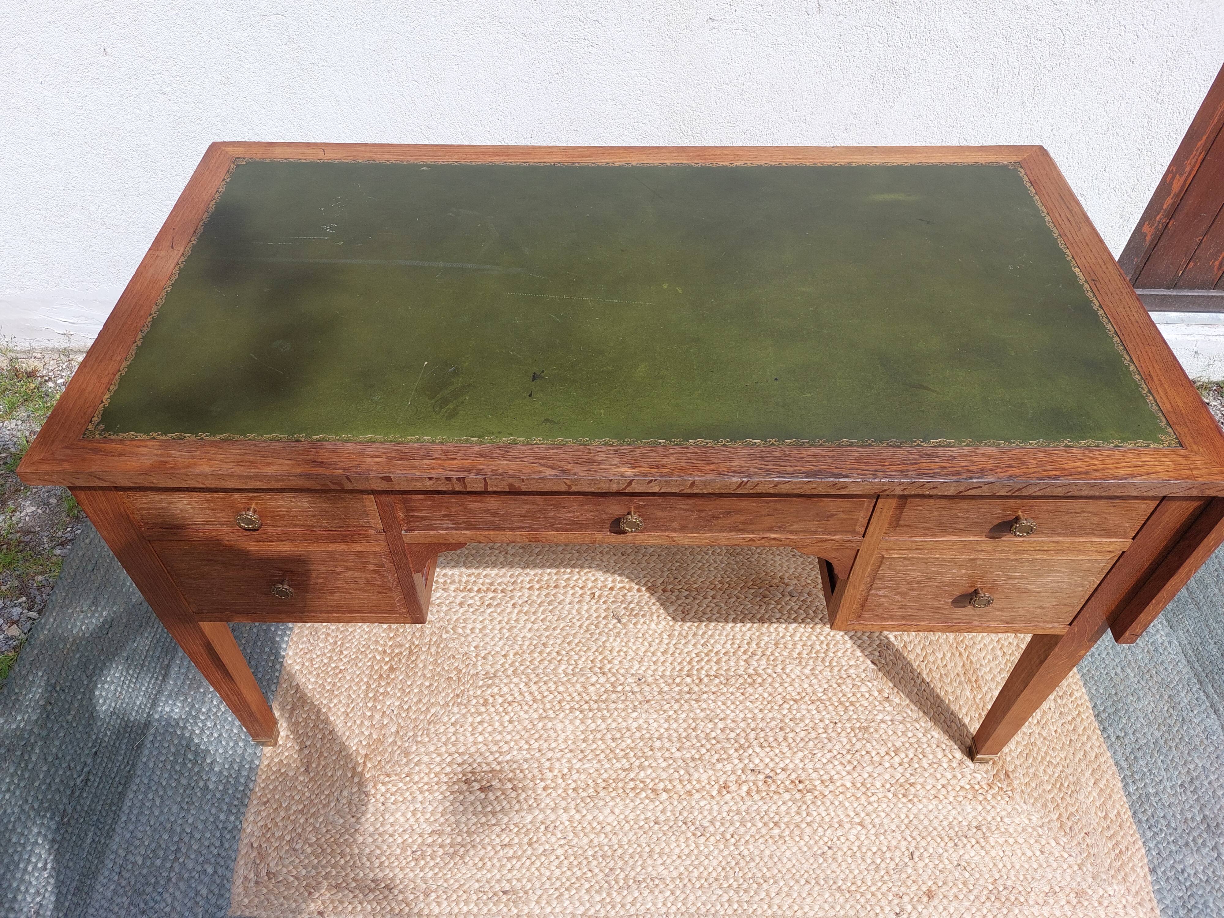 solid wood desk, leather top and extension
