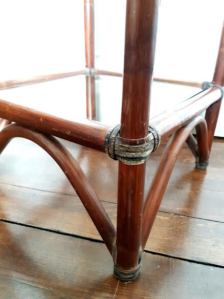 Rattan shelf and smoked glass 1970
