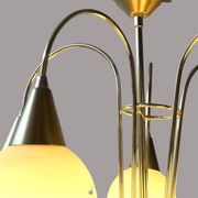 Mid Century Suspension, 5 globes in brass and opal glass, Honsel Leuchten