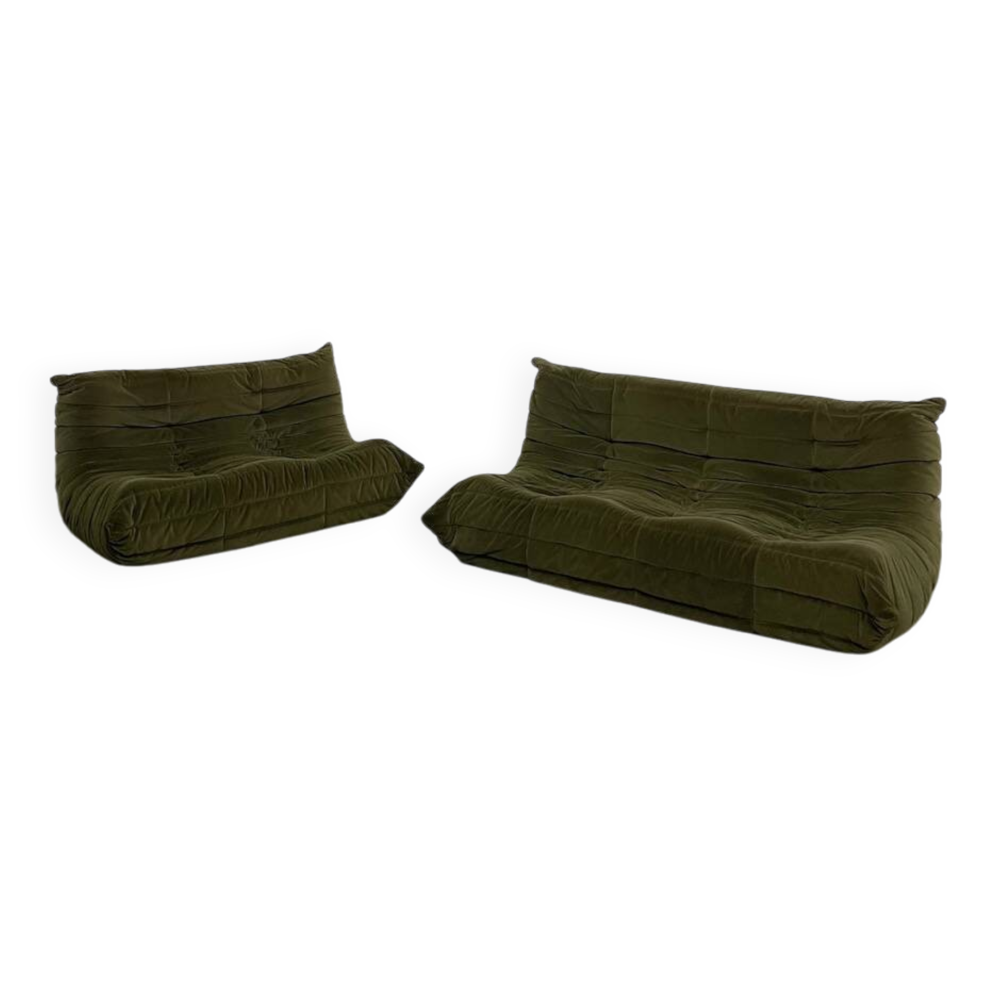 Vintage 2 and 3 seater green velvet togo set