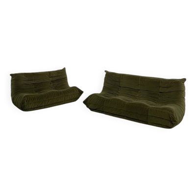 Set de togo vintage 2 et 3 places velours vert