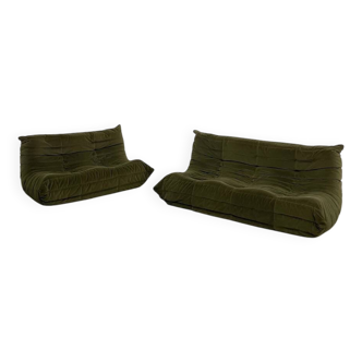 Vintage 2 and 3 seater green velvet togo set